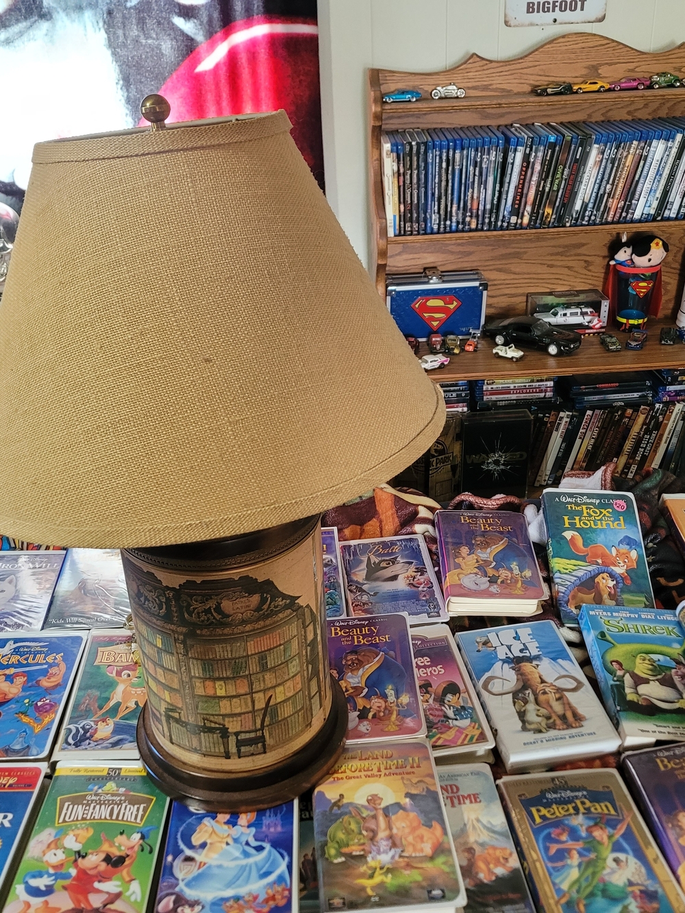 Classic Tan Table Lamp with Decorative Book-Print Base